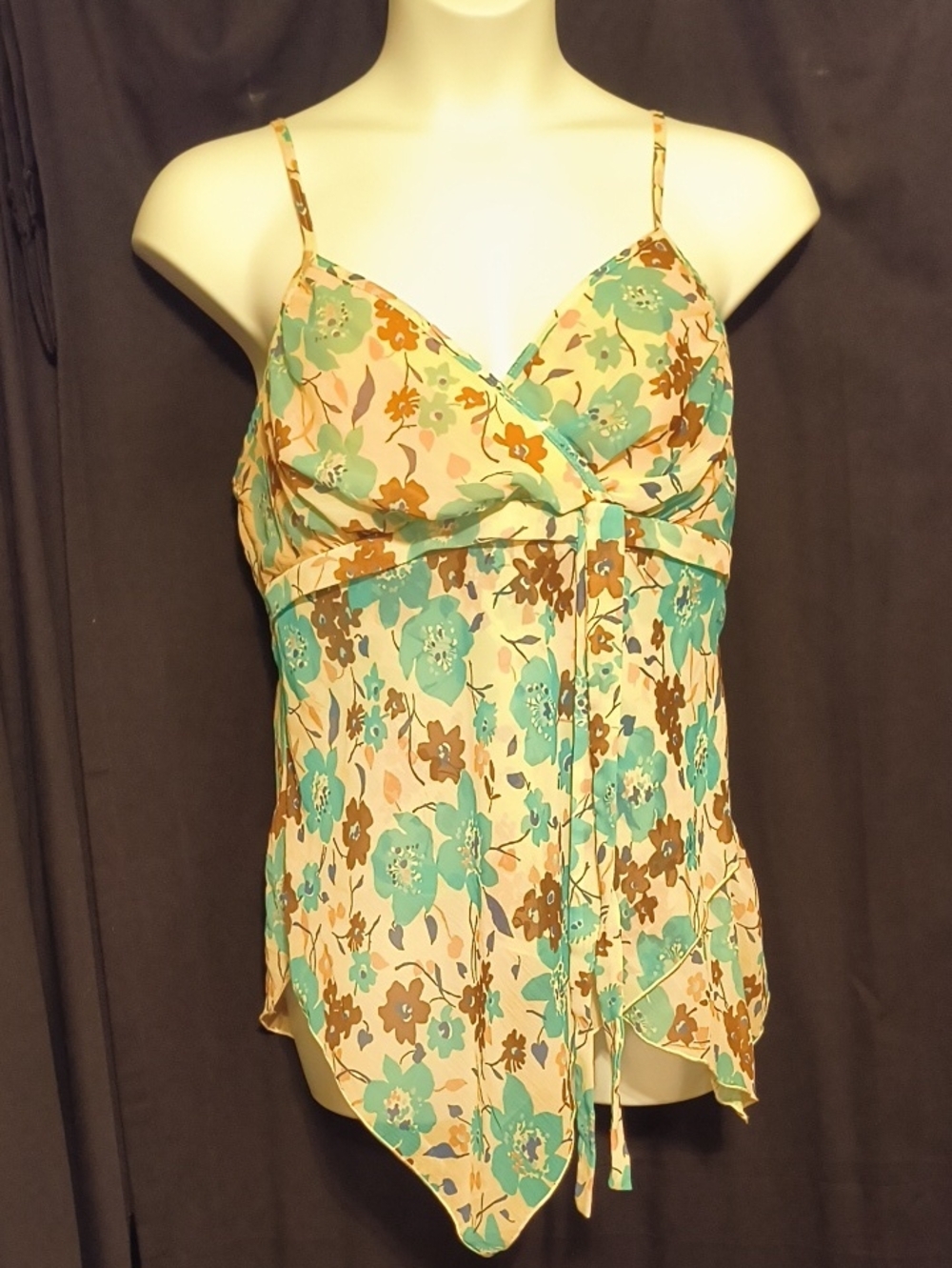 Fashion Bug Floral Spaghetti-Strap Camisole - Turquoise, Brown, Cream #0120